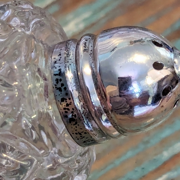Antique Cut Crystal Salt & Pepper Shakers With Silver Lids - Picture 5 of 15